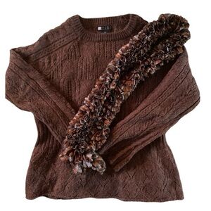 Carole Little Brown Wool Sweater Scarf Bundle Large